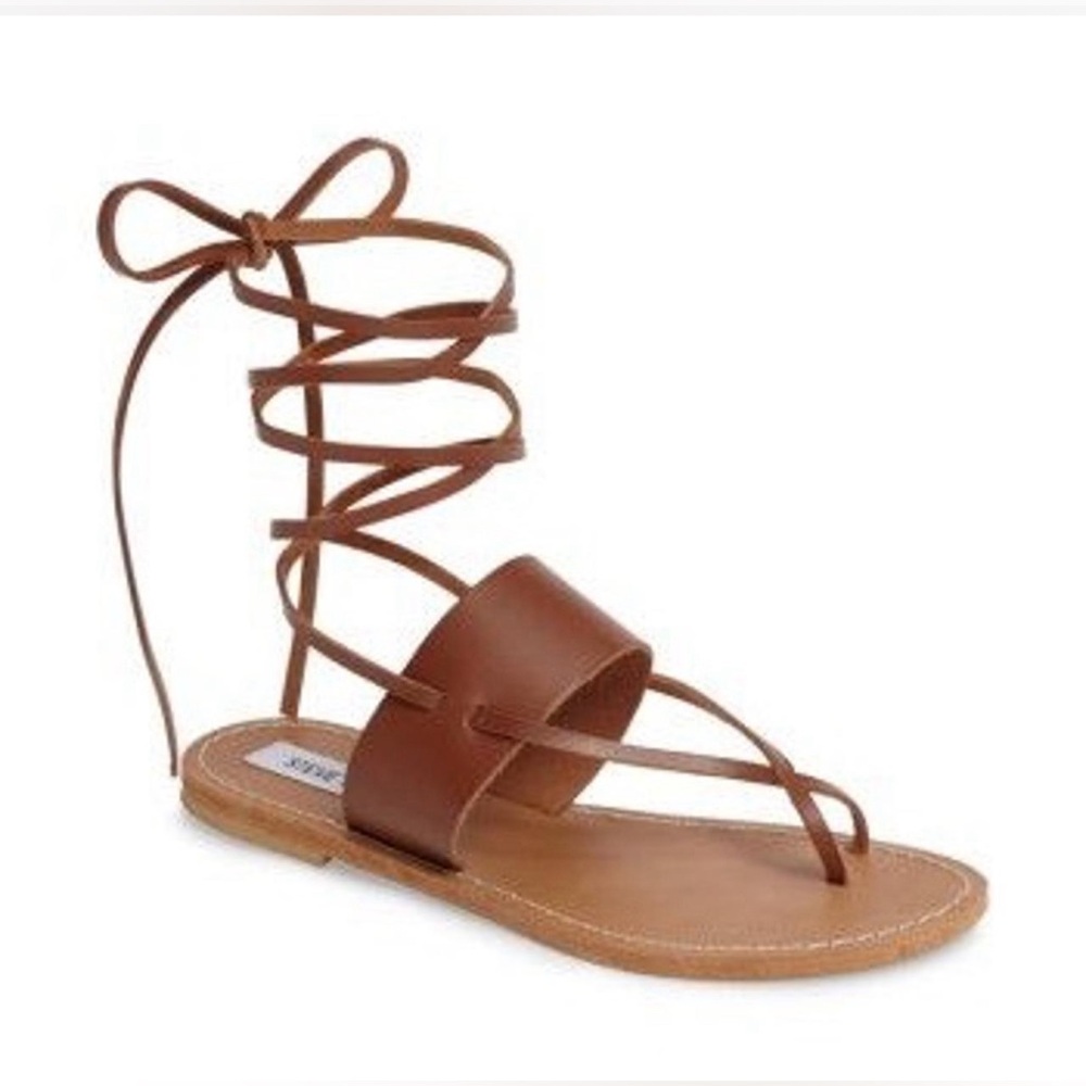 Brown Lace-Up Gladiator Flat Sandals